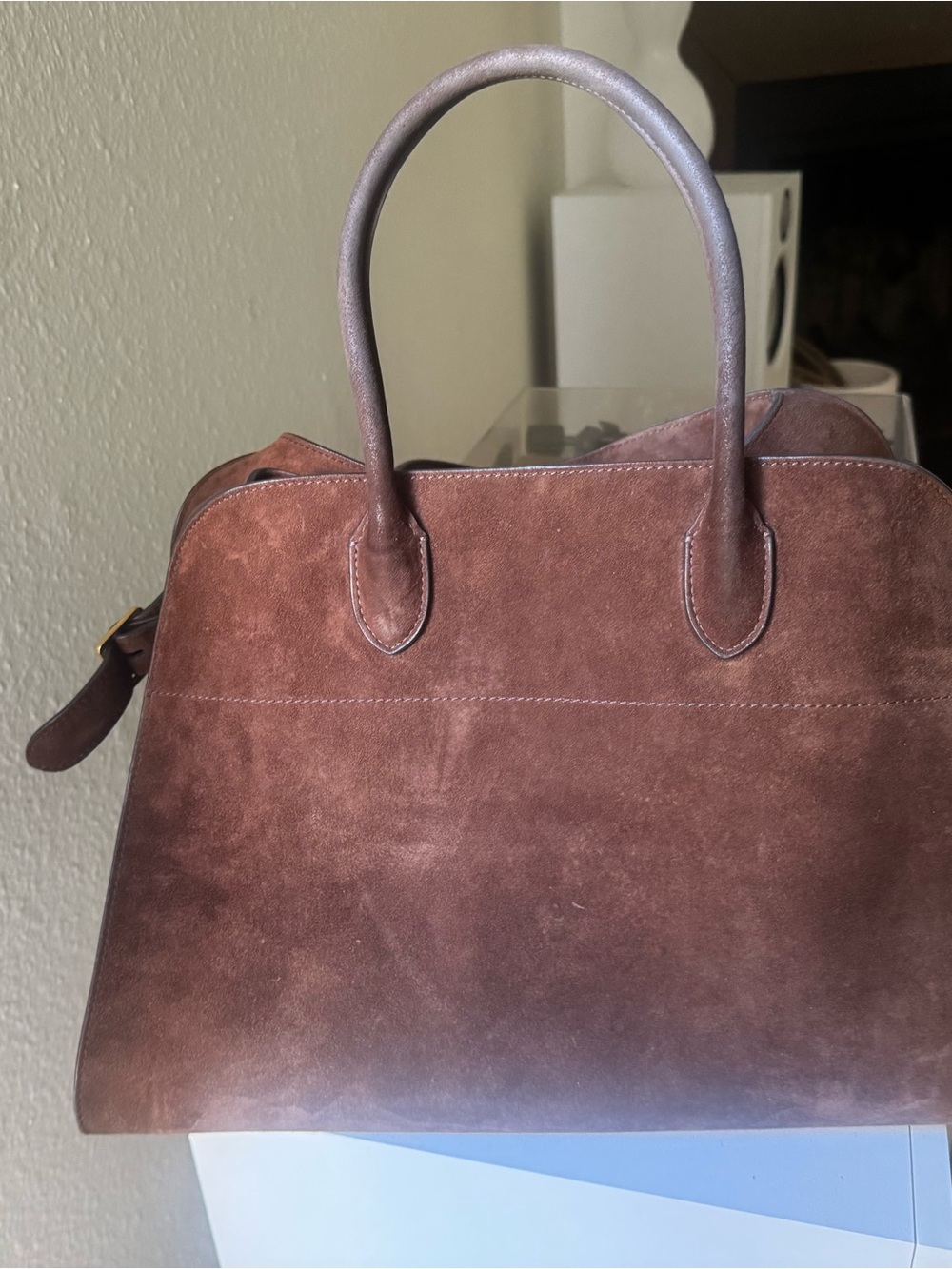 The Row Brown Suede Tote with Top Handles